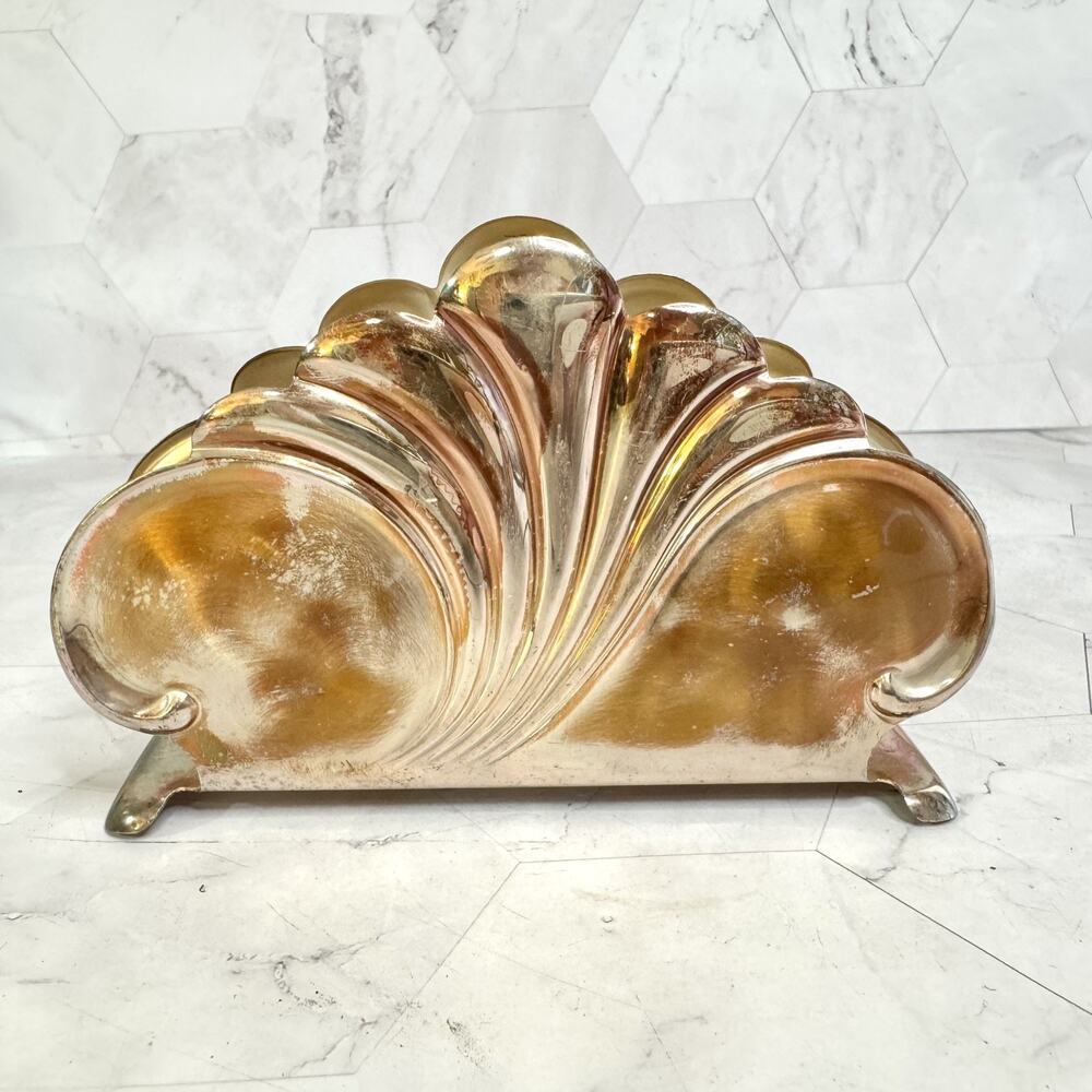 Vintage WMF Germany EP Brass Art Deco Napkin Mail Holder 5.5x3.5" Estate